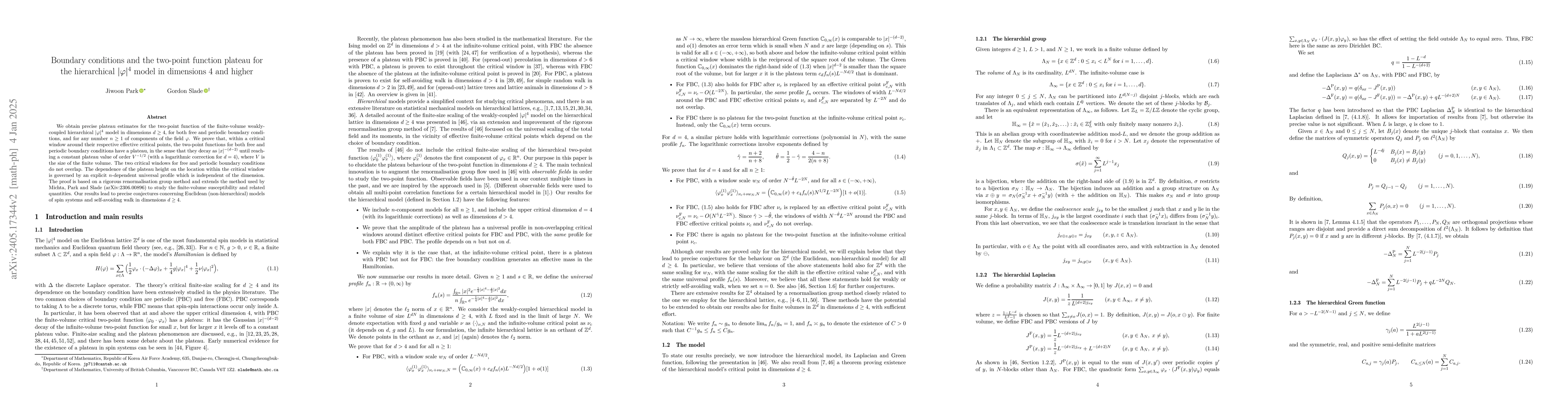 Thumbnail for Boundary conditions and the two-point function plateau for the
  hierarchical $|\varphi|^4$ model in dimensions 4 and higher
