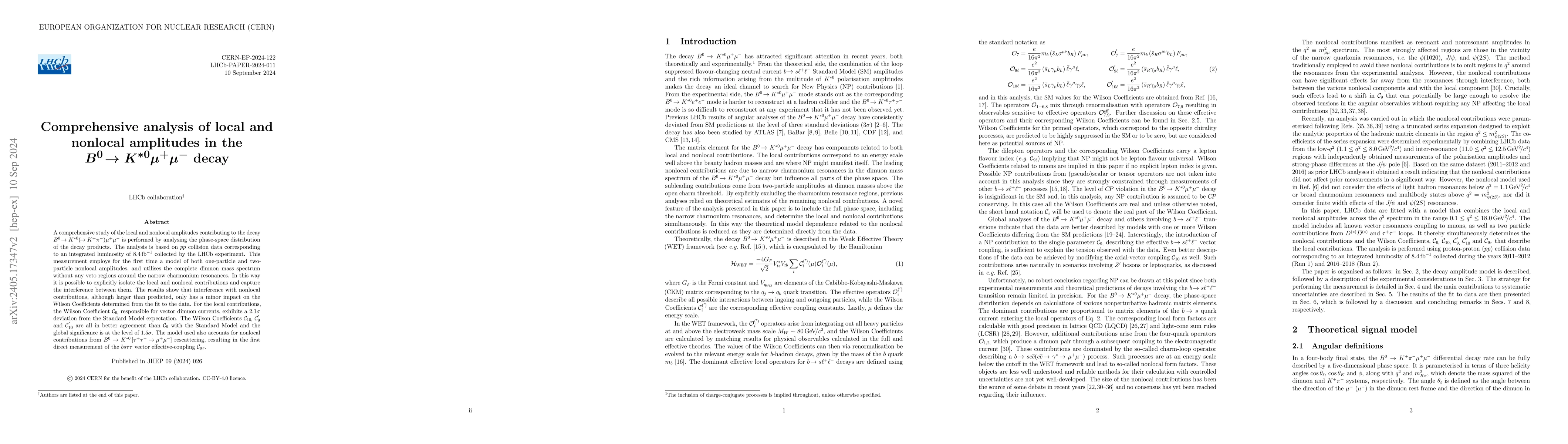 Thumbnail for Comprehensive analysis of local and nonlocal amplitudes in the
  $B^0\rightarrow K^{*0}\mu^+\mu^-$ decay