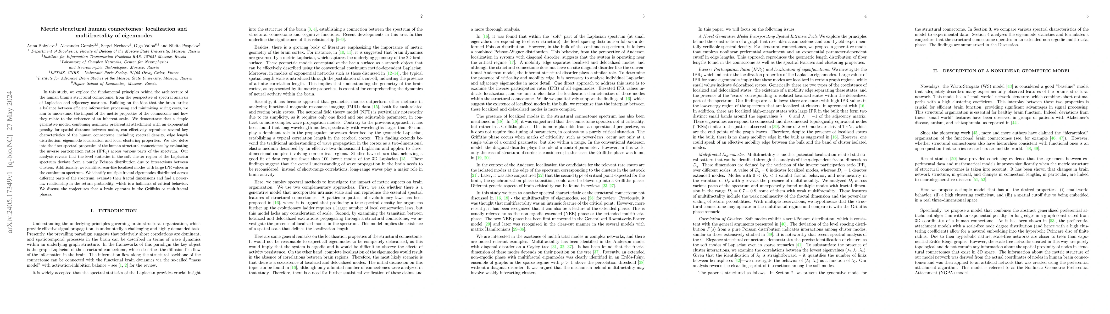 Thumbnail for Metric structural human connectomes: localization and multifractality of
  eigenmodes