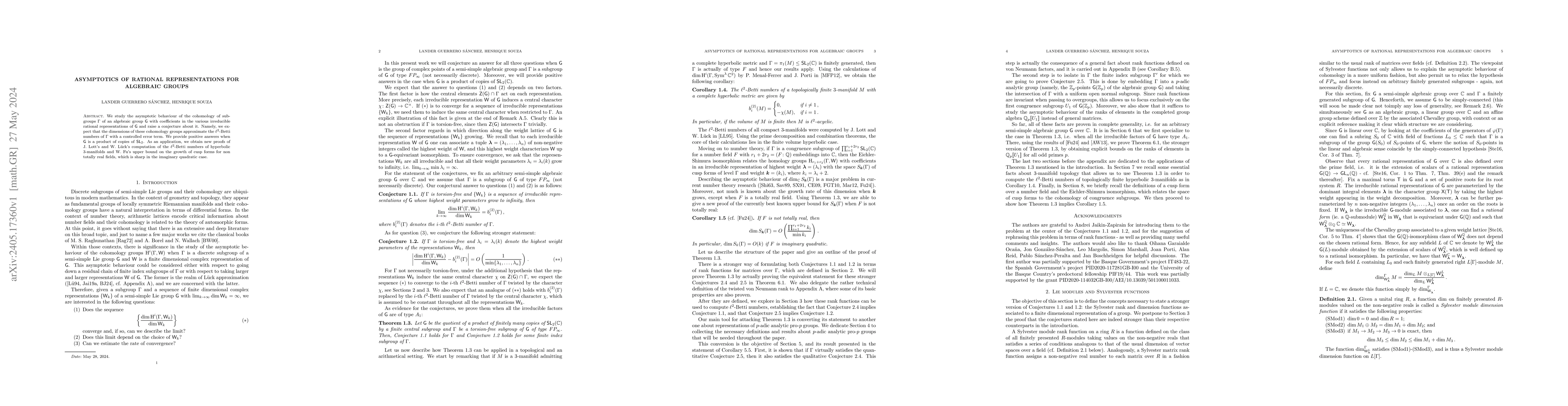 Thumbnail for Asymptotics of rational representations for algebraic groups