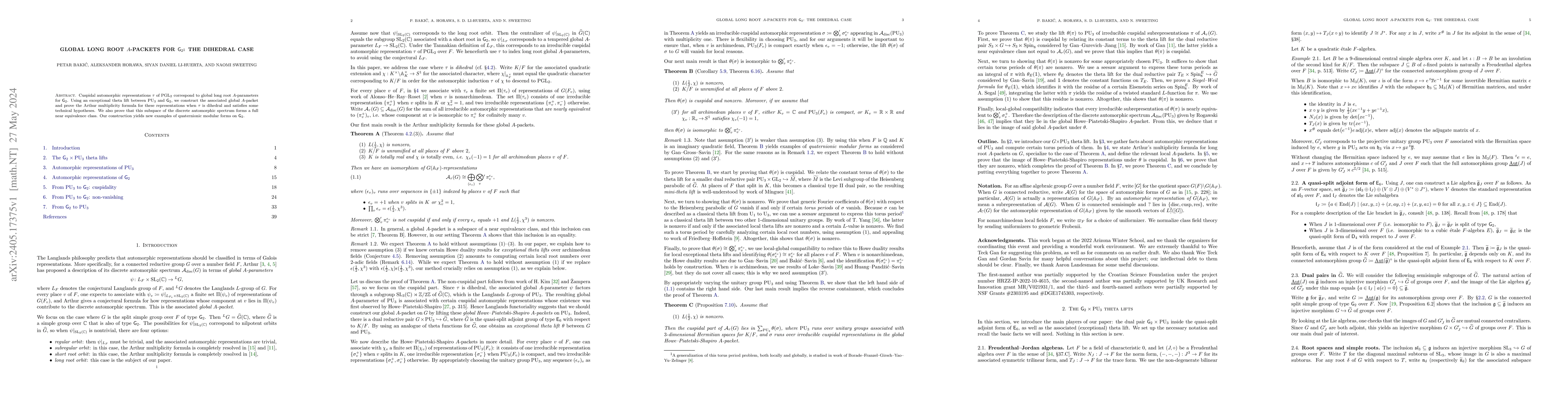 Thumbnail for Global long root $A$-packets for $\mathsf{G}_2$: the dihedral case