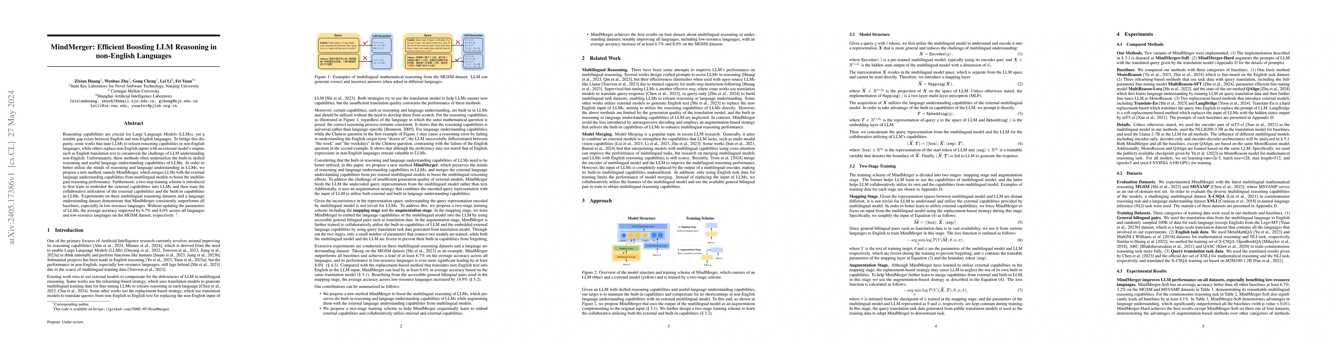 Thumbnail for MindMerger: Efficient Boosting LLM Reasoning in non-English Languages