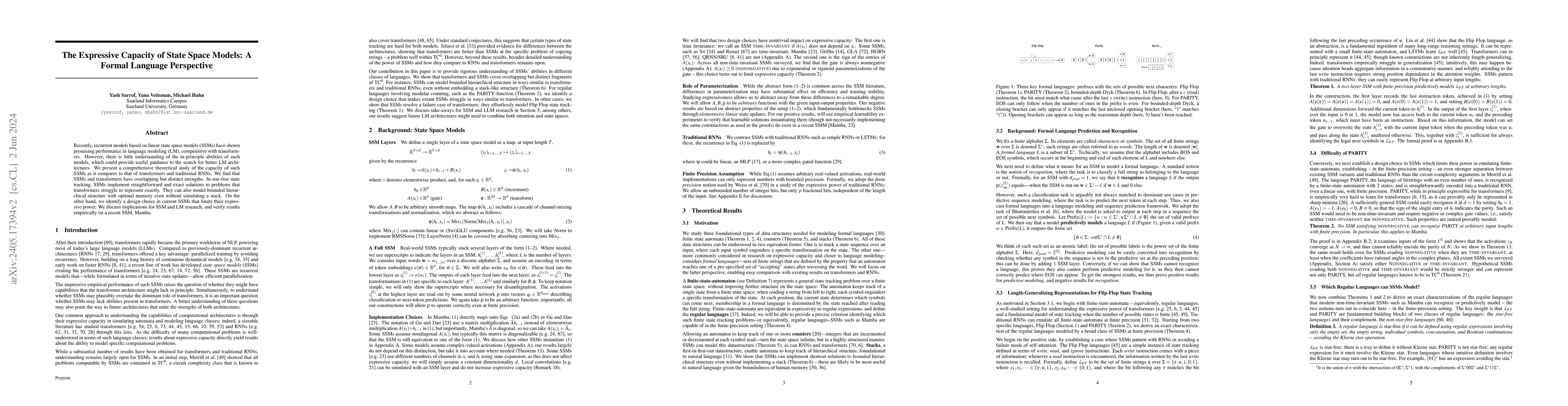 Thumbnail for The Expressive Capacity of State Space Models: A Formal Language
  Perspective
