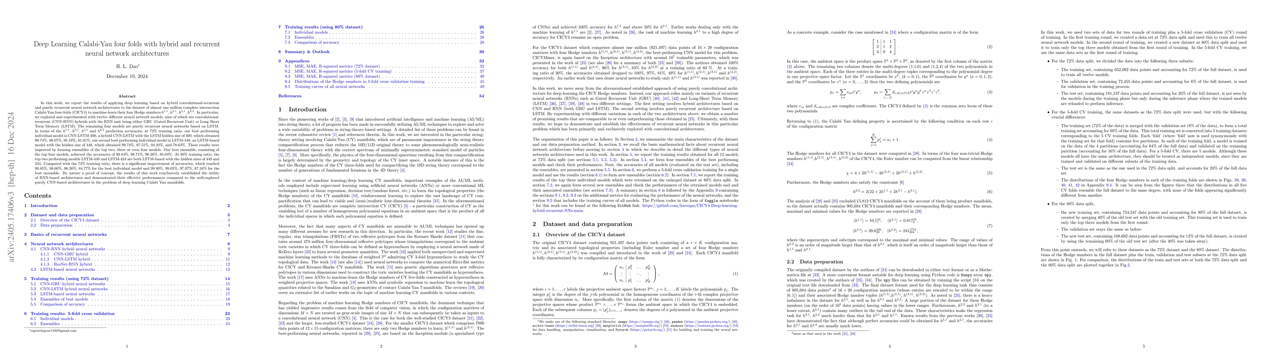 Thumbnail for Deep Learning Calabi-Yau four folds with hybrid and recurrent neural
  network architectures