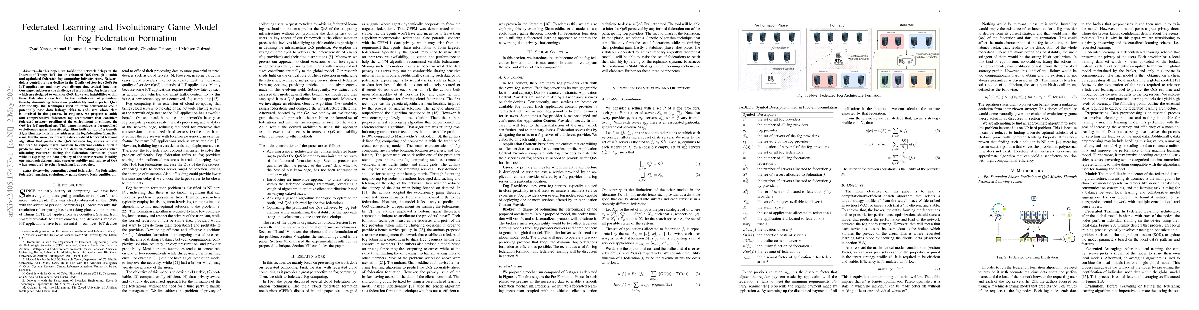 Thumbnail for Federated Learning and Evolutionary Game Model for Fog Federation
  Formation