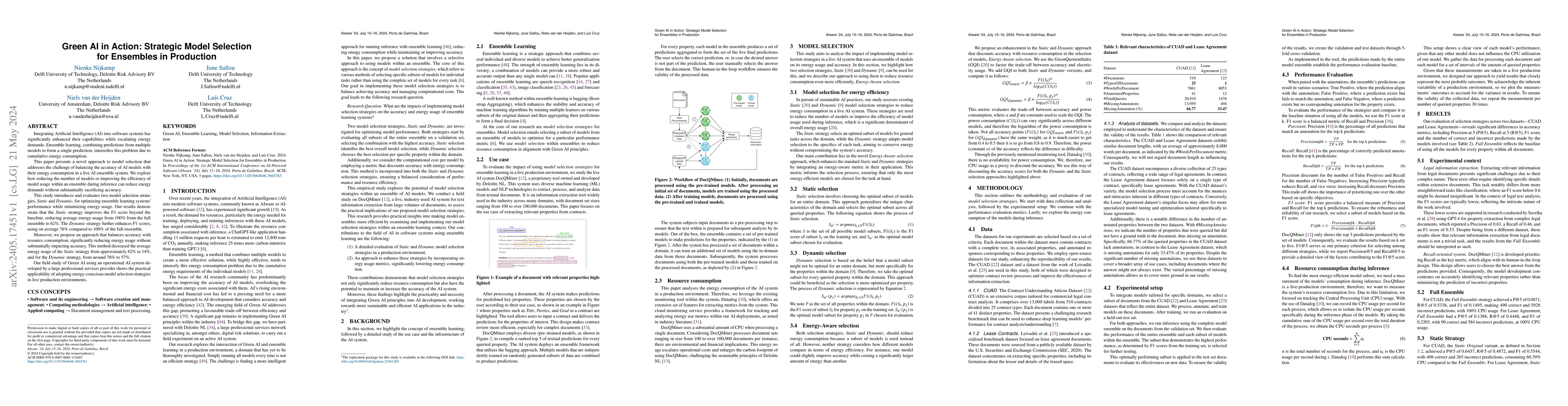 Thumbnail for Green AI in Action: Strategic Model Selection for Ensembles in
  Production
