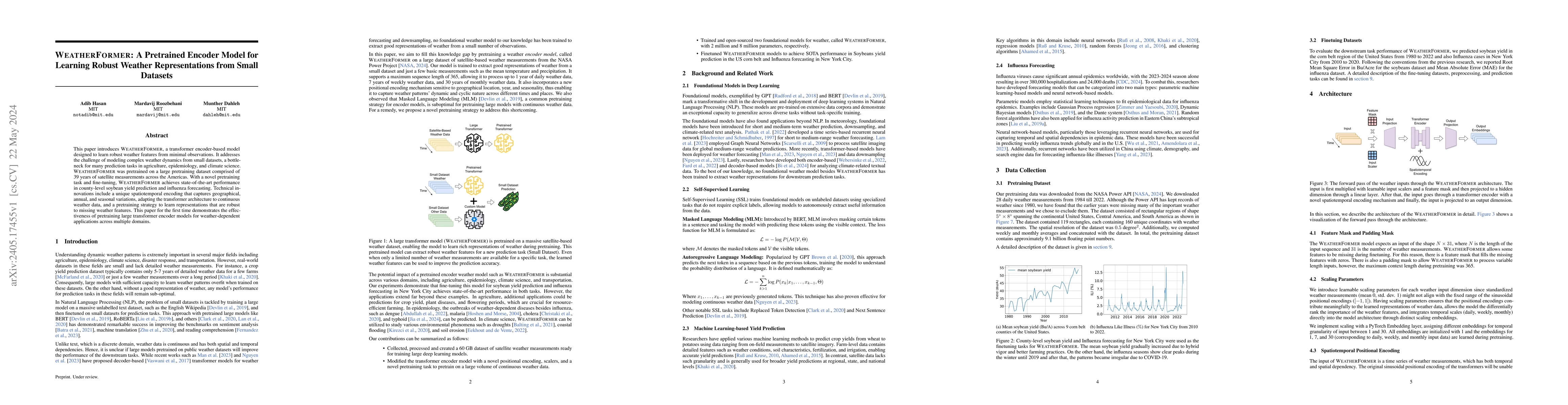 Thumbnail for WeatherFormer: A Pretrained Encoder Model for Learning Robust Weather
  Representations from Small Datasets