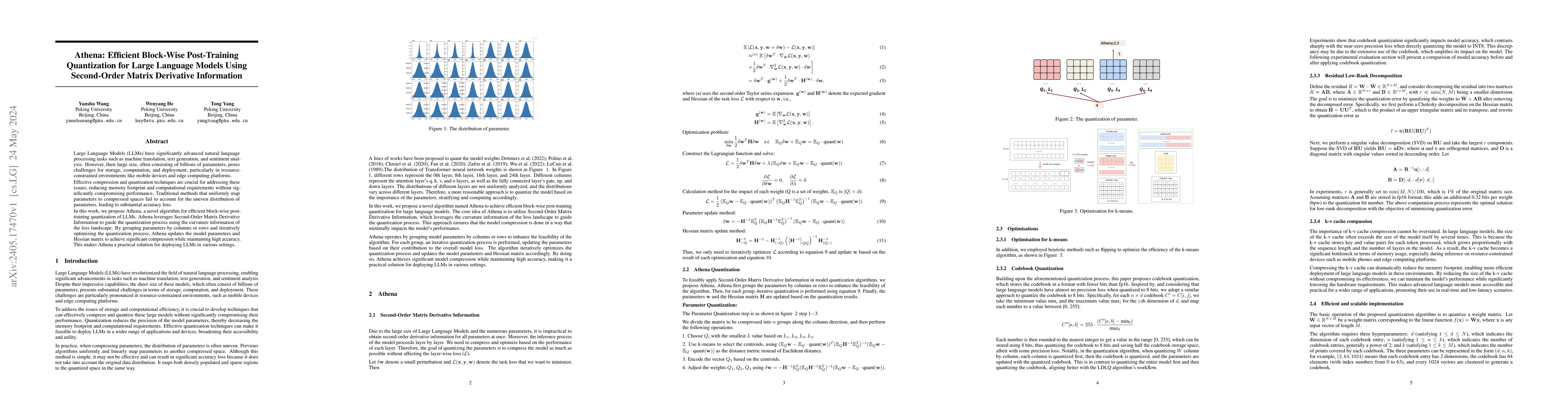 Thumbnail for Athena: Efficient Block-Wise Post-Training Quantization for Large
  Language Models Using Second-Order Matrix Derivative Information