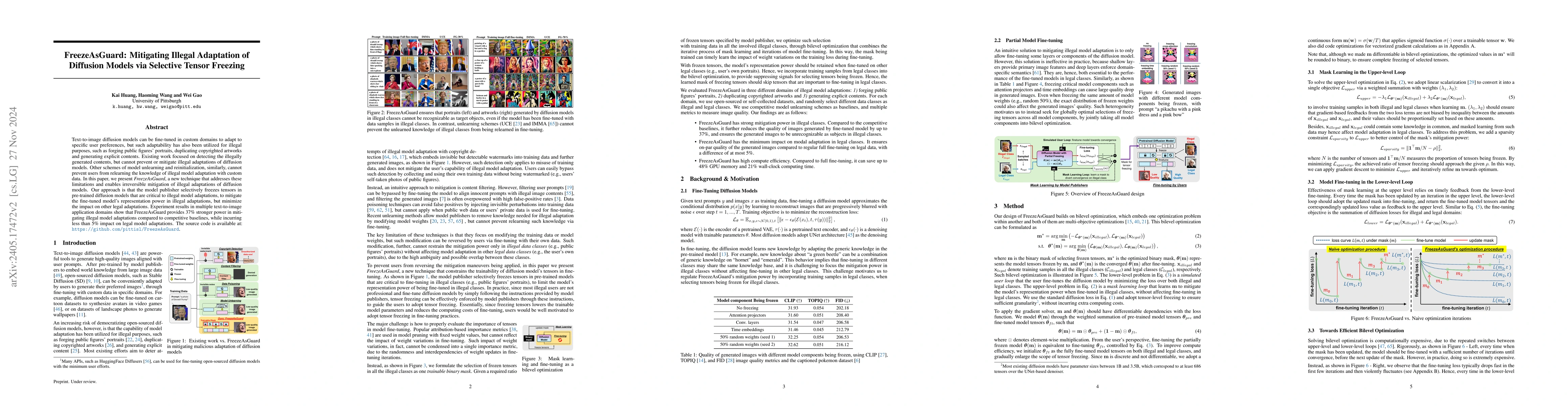 Thumbnail for FreezeAsGuard: Mitigating Illegal Adaptation of Diffusion Models via
  Selective Tensor Freezing