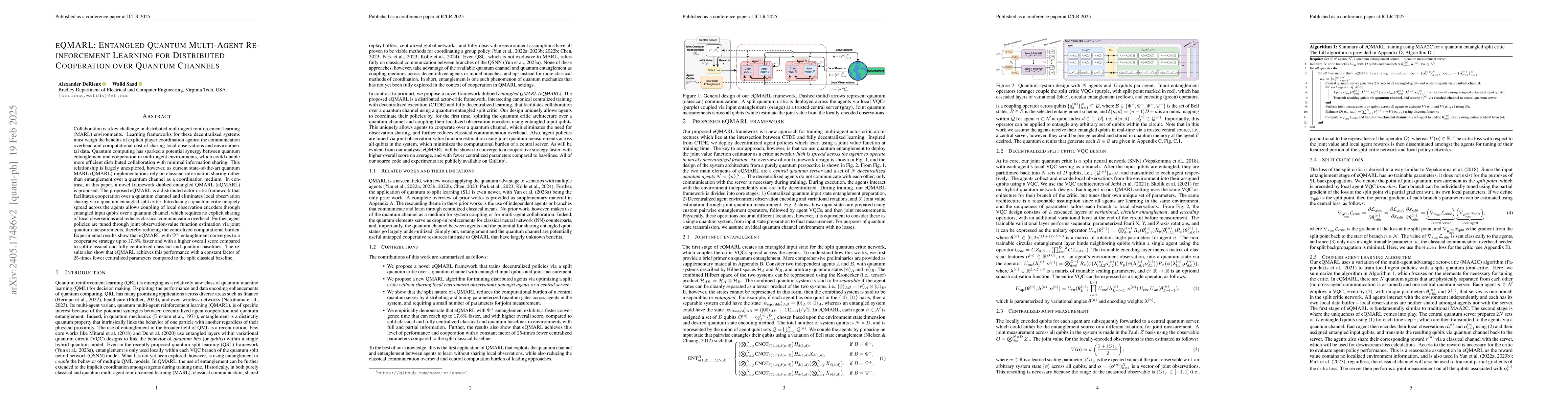 Thumbnail for eQMARL: Entangled Quantum Multi-Agent Reinforcement Learning for
  Distributed Cooperation over Quantum Channels