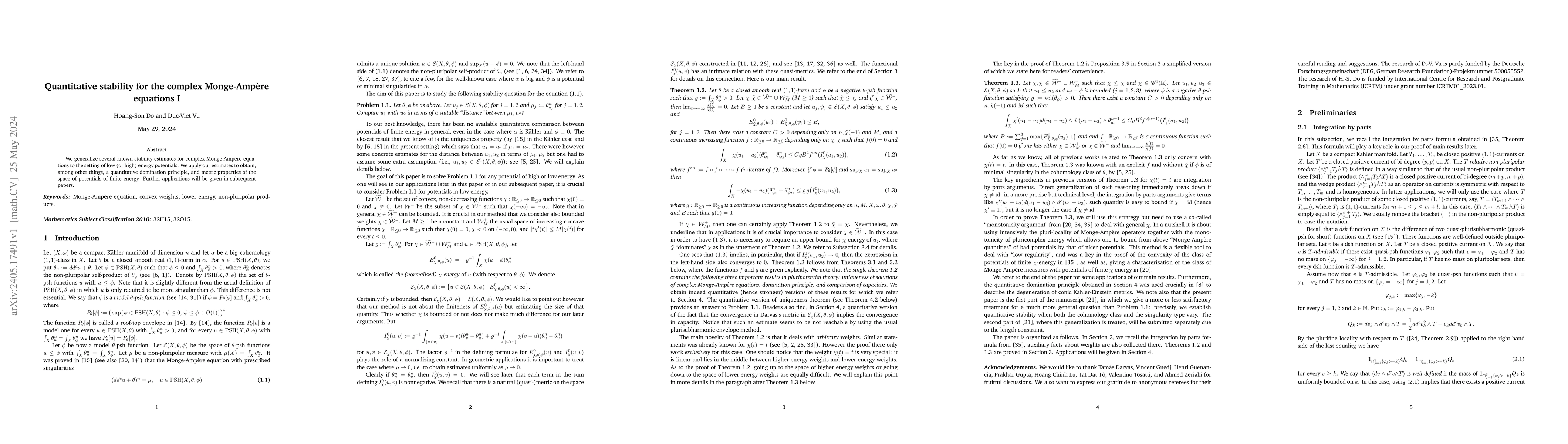 Thumbnail for Quantitative stability for the complex Monge-Amp\`ere equations I
