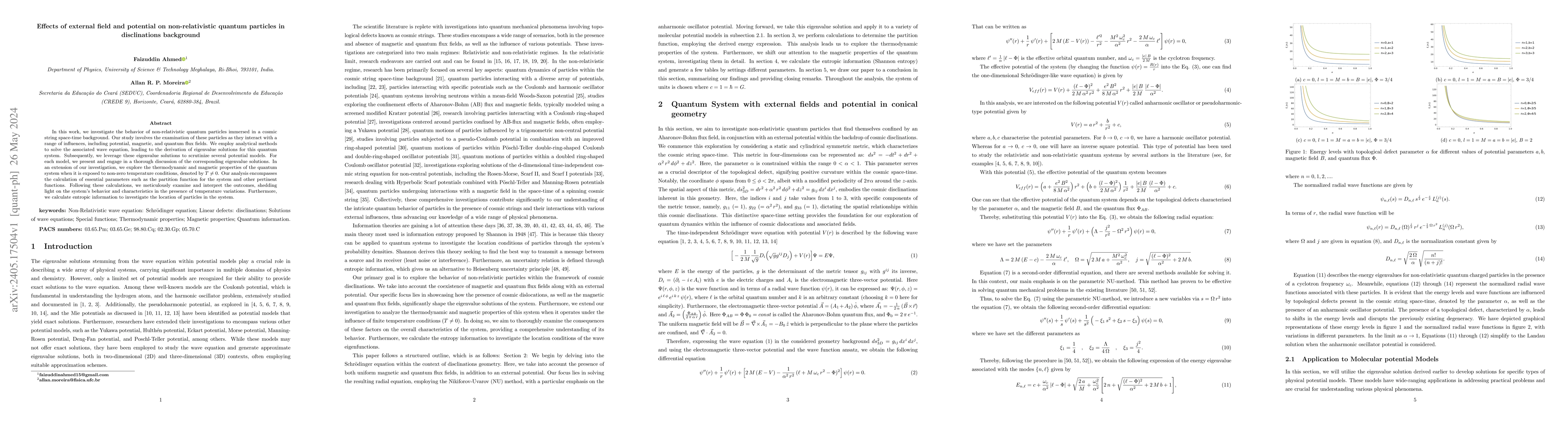 Thumbnail for Effects of external field and potential on non-relativistic quantum
  particles in disclinations background