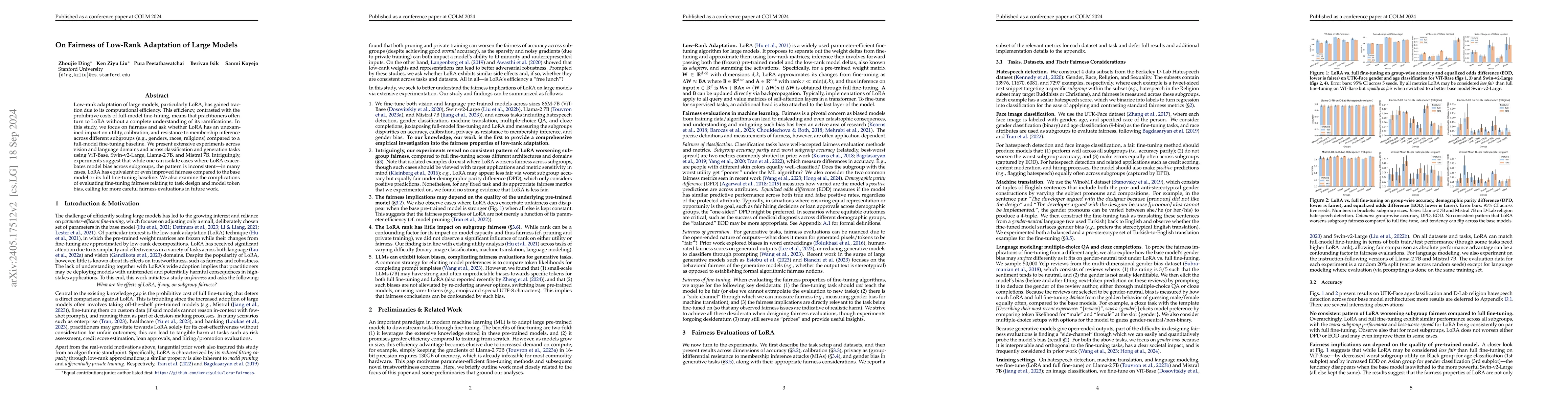 Thumbnail for On Fairness of Low-Rank Adaptation of Large Models