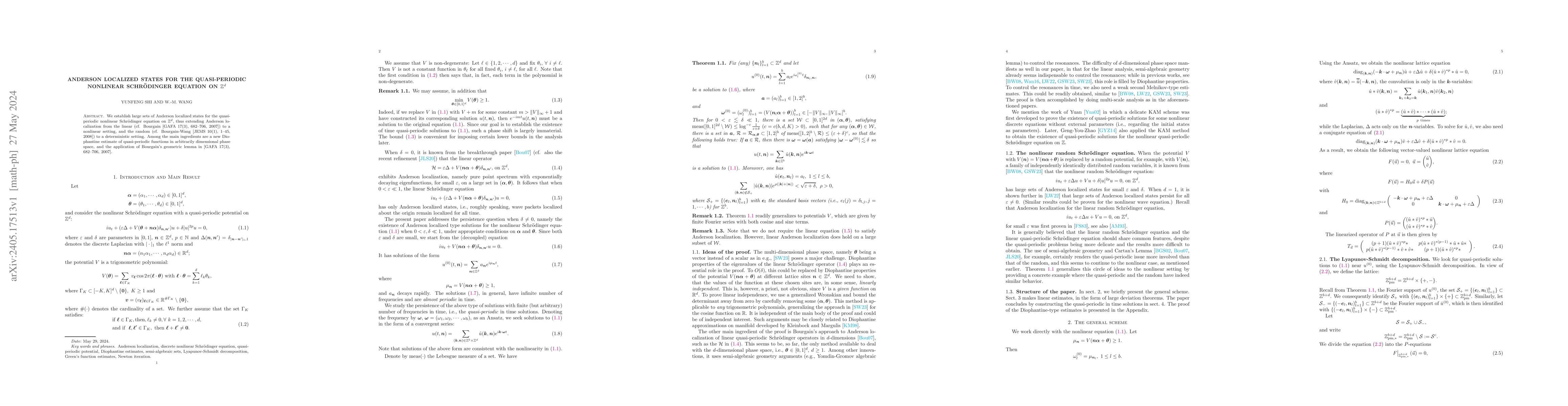 Thumbnail for Anderson localized states for the quasi-periodic nonlinear Schr\"odinger
  equation on $\mathbb Z^d$