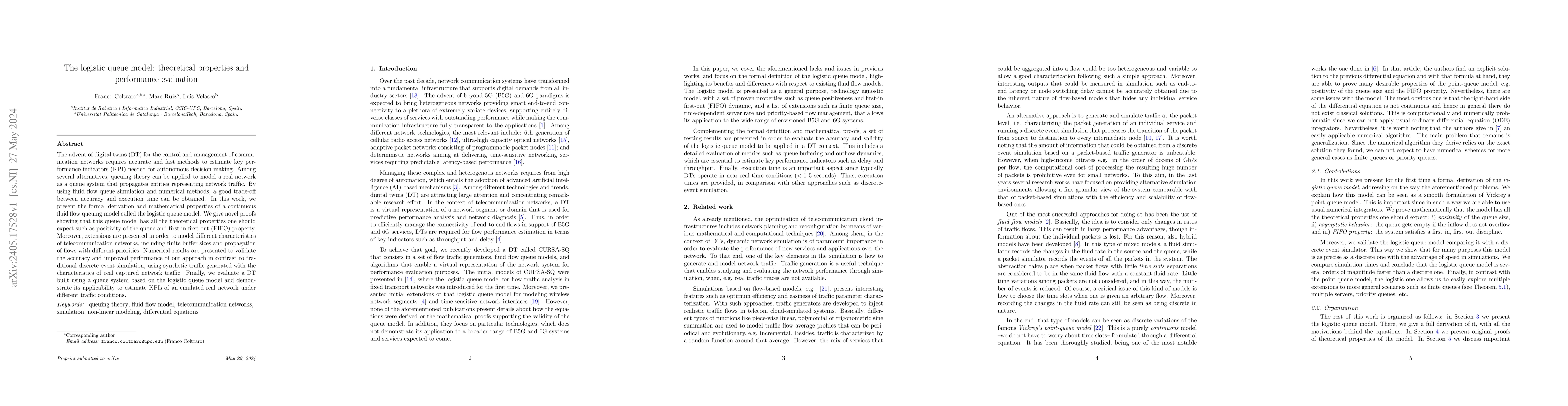 Thumbnail for The logistic queue model: theoretical properties and performance
  evaluation
