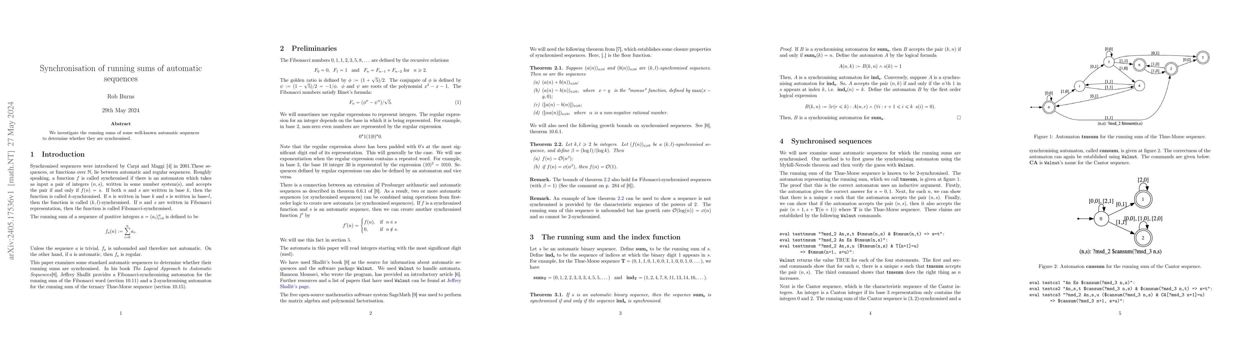 Thumbnail for Synchronisation of running sums of automatic sequences