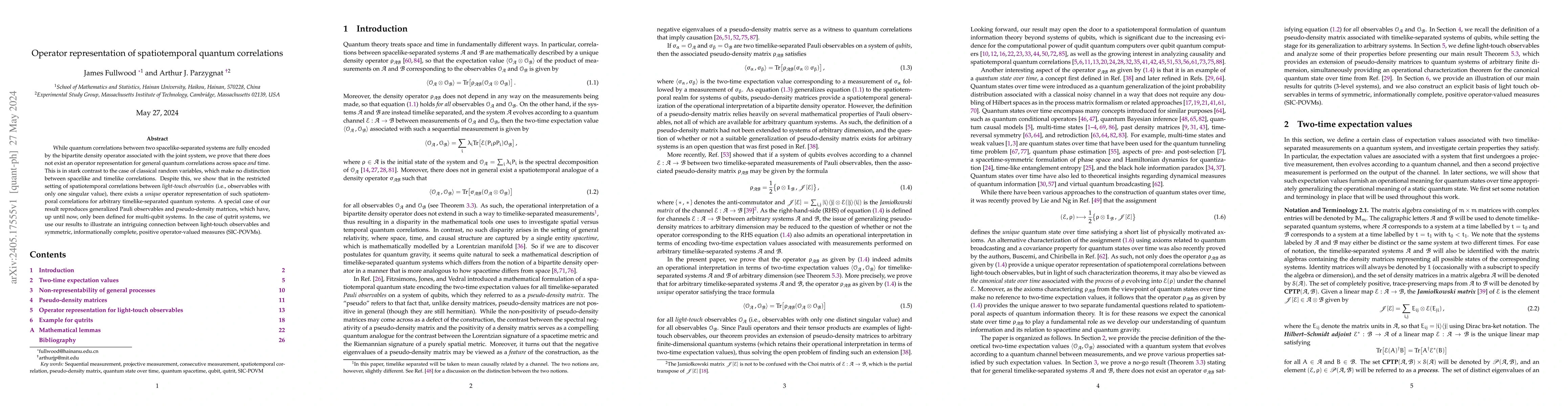 Thumbnail for Operator representation of spatiotemporal quantum correlations