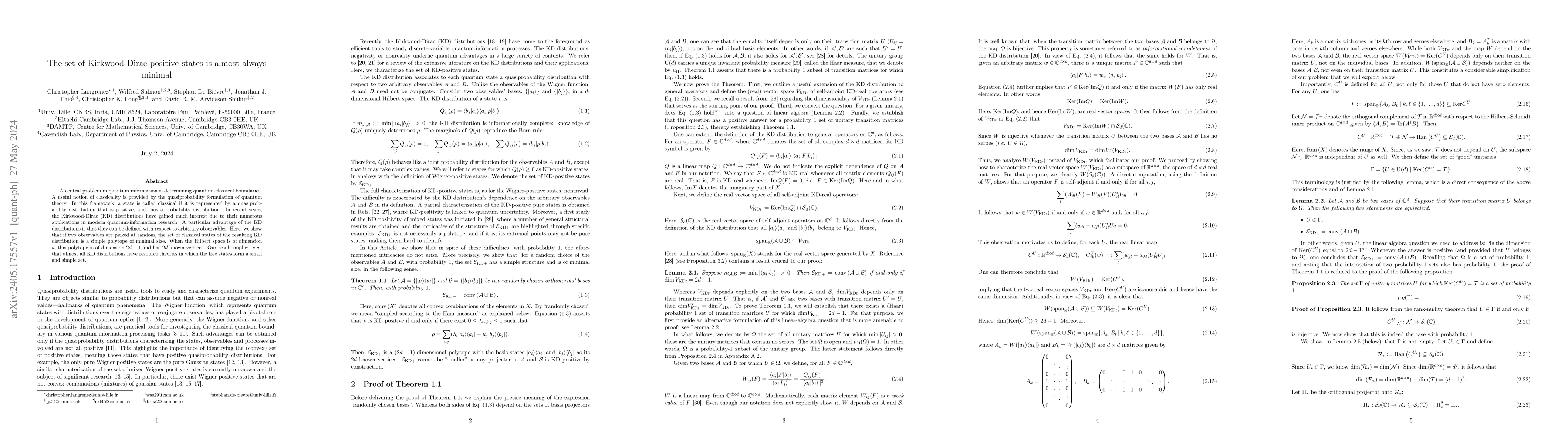 Thumbnail for The set of Kirkwood-Dirac positive states is almost always minimal
