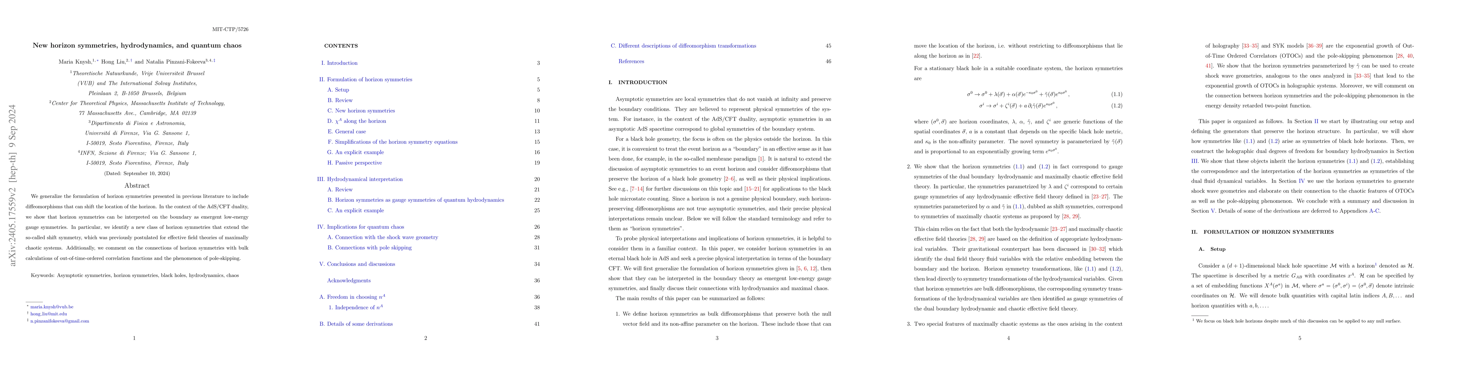 Thumbnail for New horizon symmetries, hydrodynamics, and quantum chaos