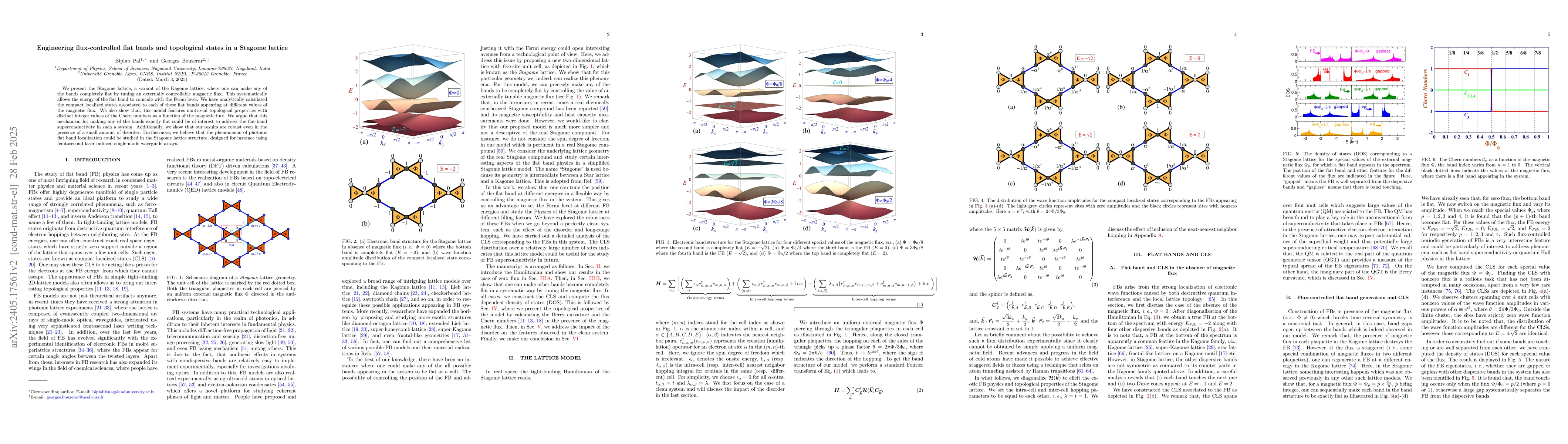 Thumbnail for Engineering flux-controlled flat bands and topological states in a
  Stagome lattice