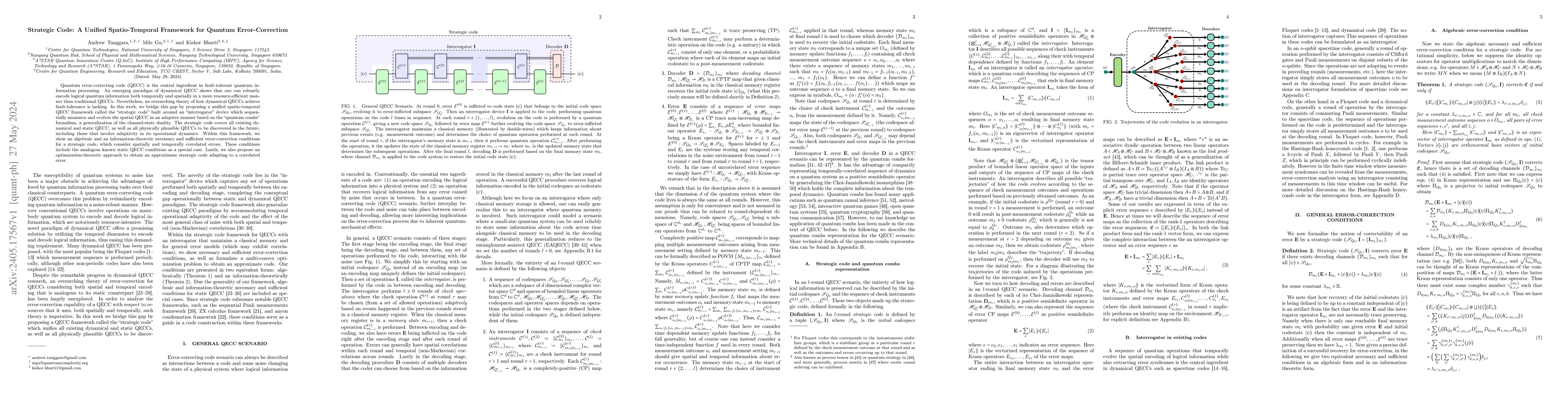 Thumbnail for Strategic Code: A Unified Spatio-Temporal Framework for Quantum
  Error-Correction