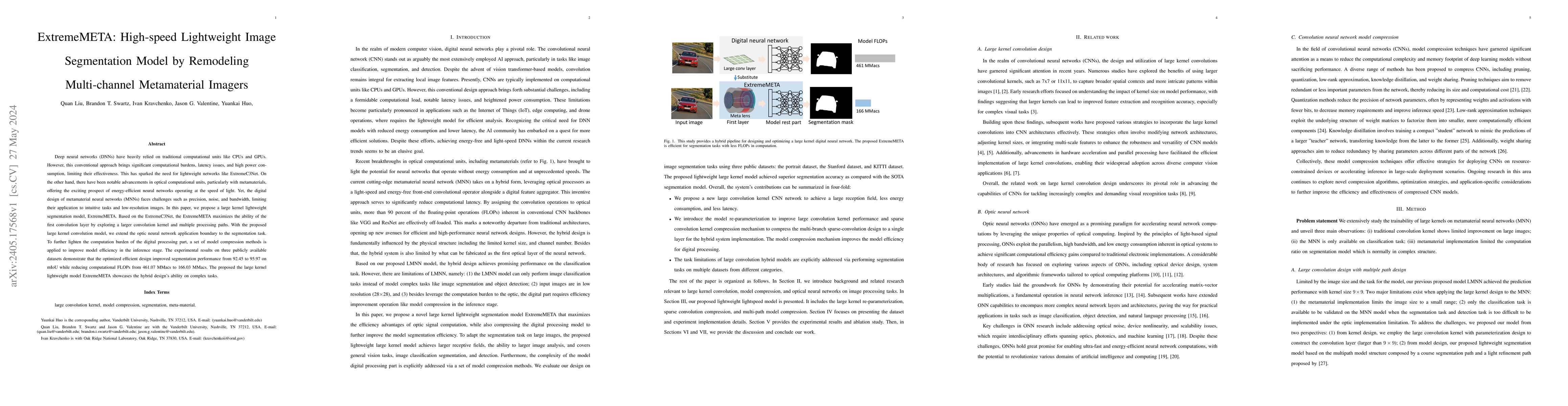 Thumbnail for ExtremeMETA: High-speed Lightweight Image Segmentation Model by
  Remodeling Multi-channel Metamaterial Imagers
