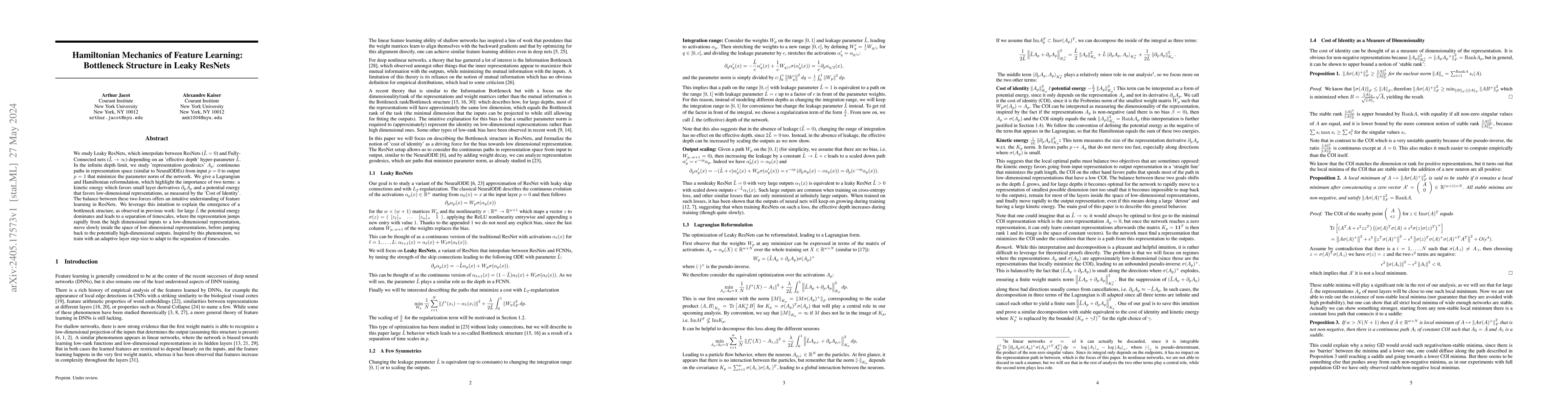 Thumbnail for Hamiltonian Mechanics of Feature Learning: Bottleneck Structure in Leaky
  ResNets