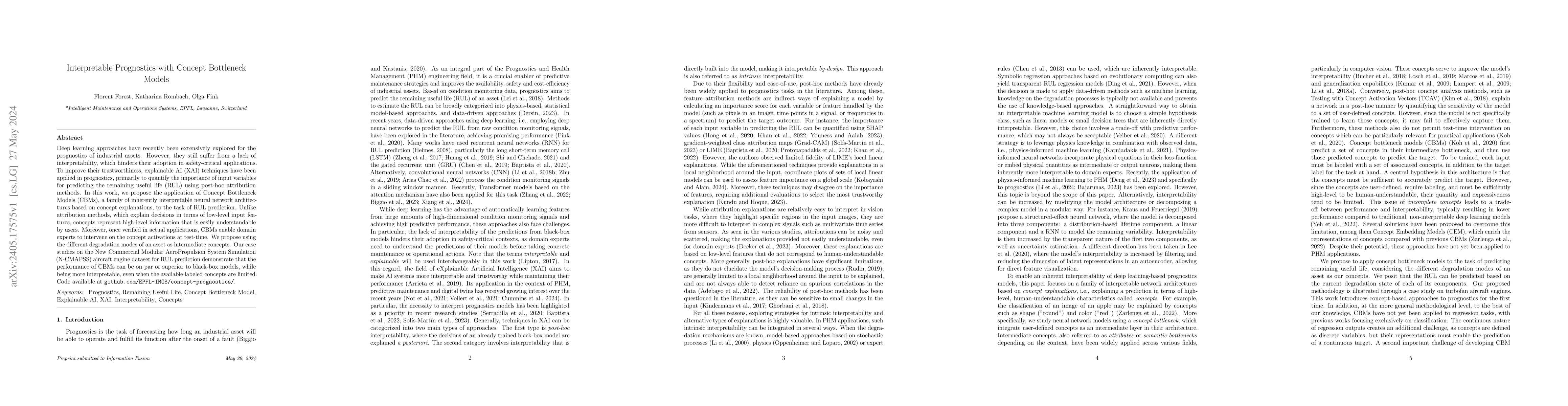 Thumbnail for Interpretable Prognostics with Concept Bottleneck Models