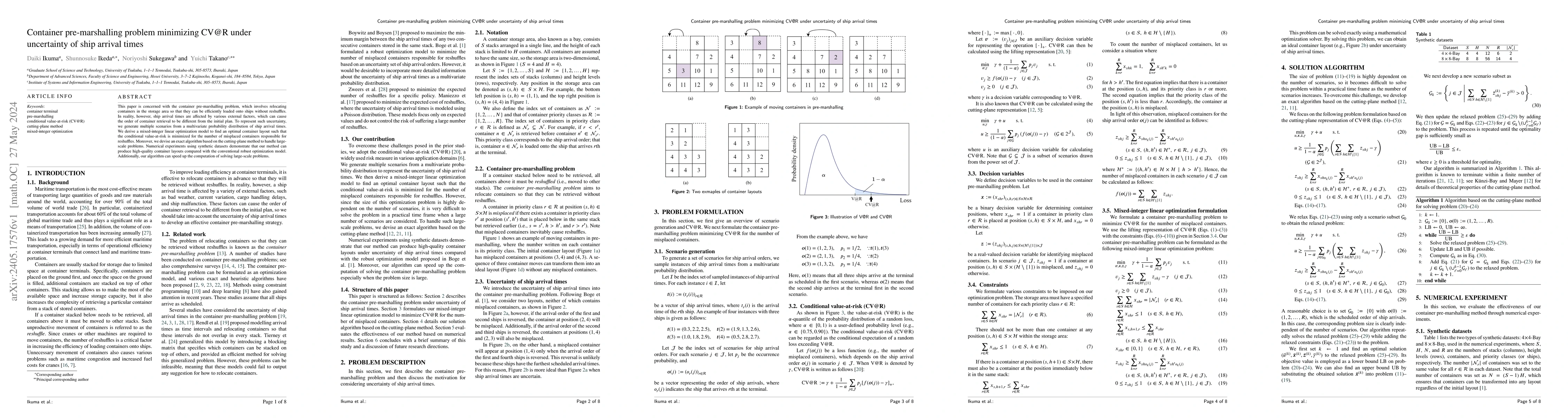 Thumbnail for Container pre-marshalling problem minimizing CV@R under uncertainty of
  ship arrival times