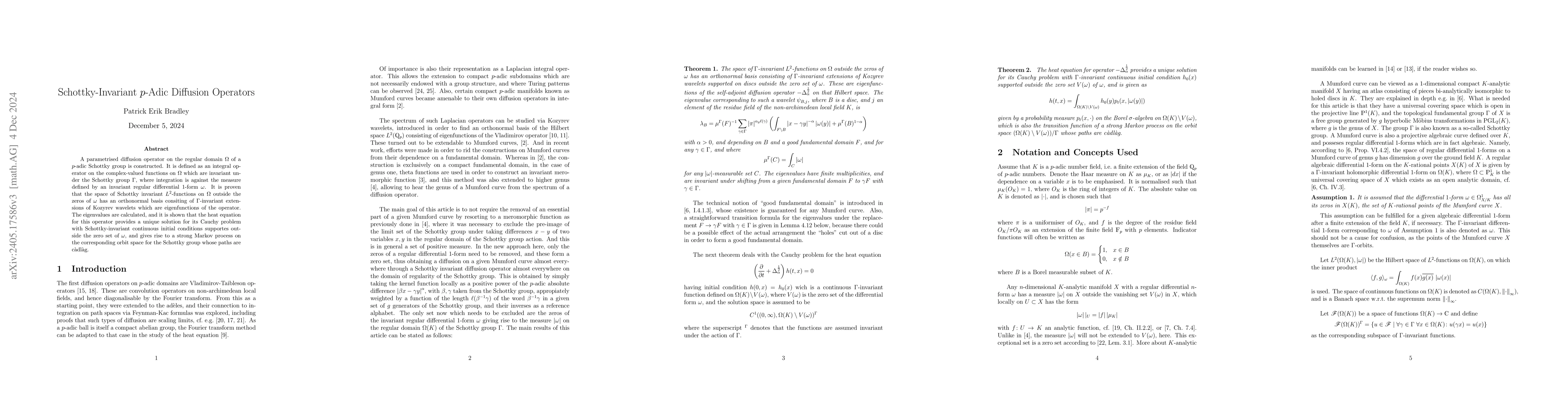 Thumbnail for Schottky-Invariant $p$-Adic Diffusion Operators