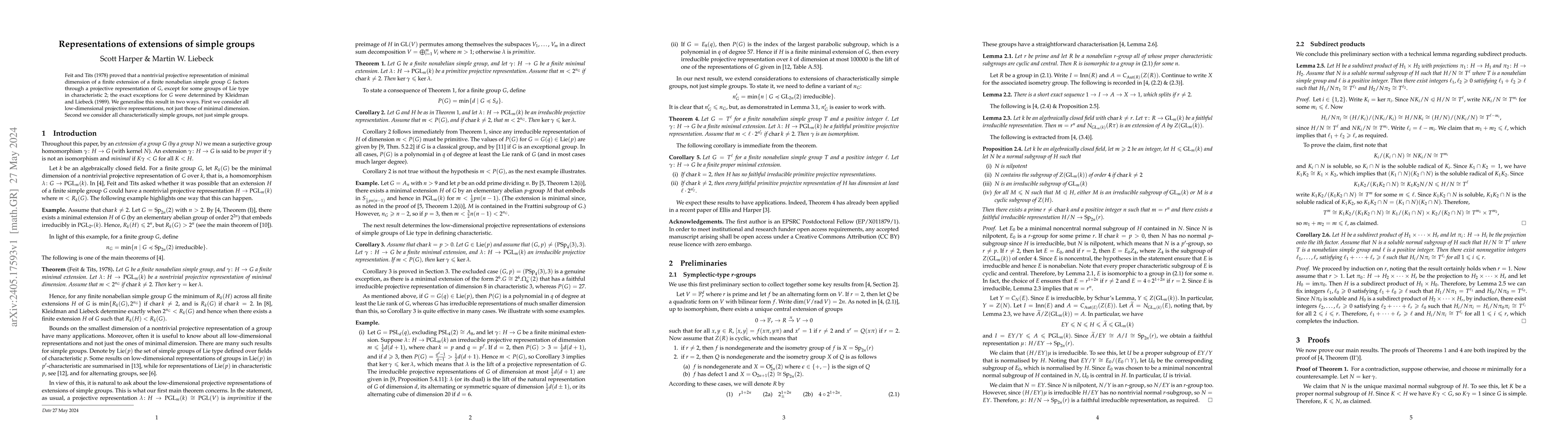 Thumbnail for Representations of extensions of simple groups