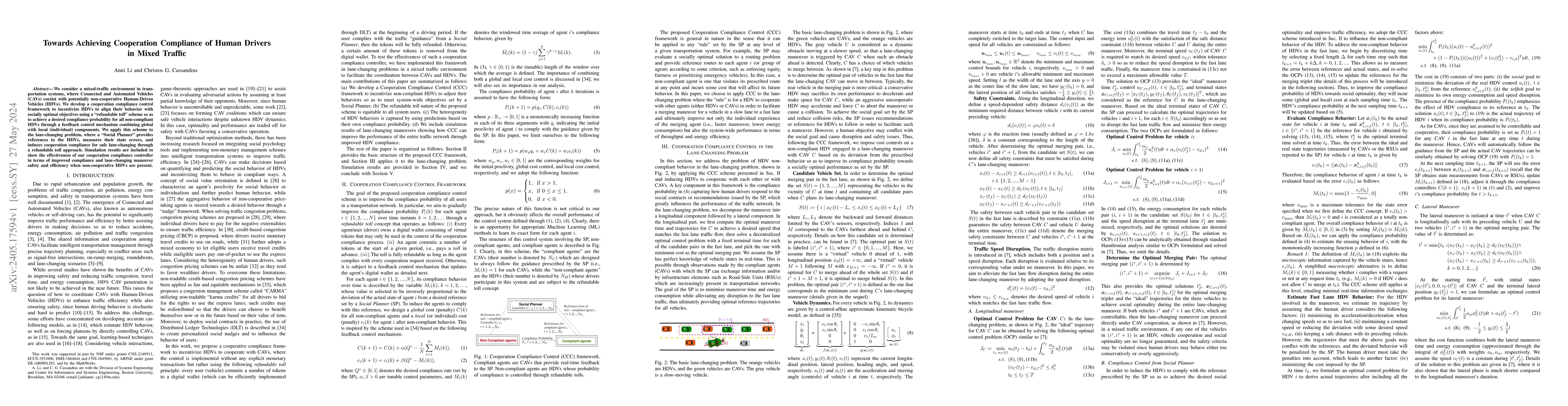 Thumbnail for Towards Achieving Cooperation Compliance of Human Drivers in Mixed
  Traffic
