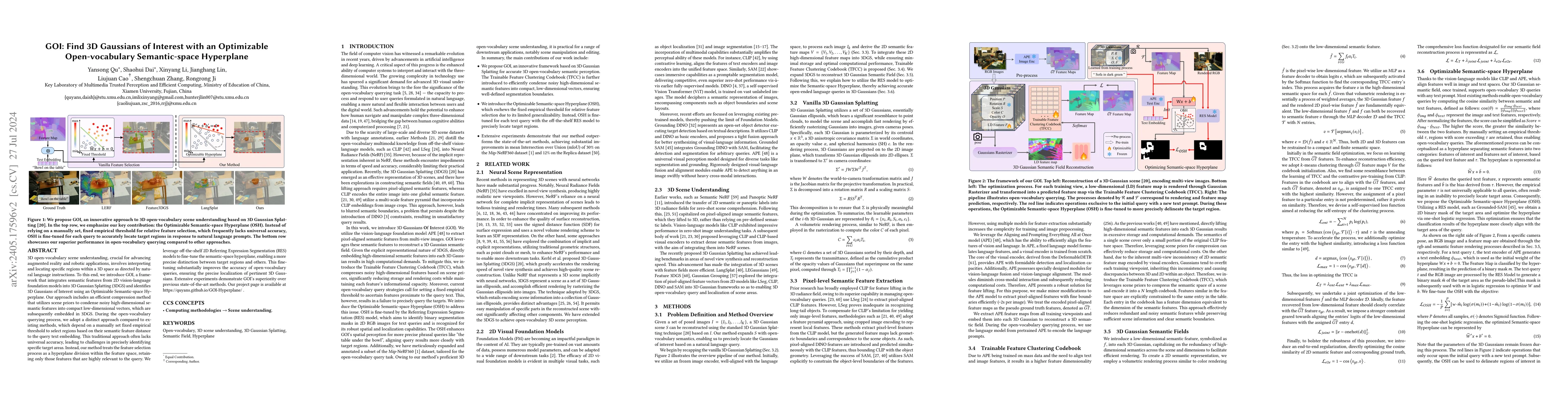 Thumbnail for GOI: Find 3D Gaussians of Interest with an Optimizable Open-vocabulary
  Semantic-space Hyperplane