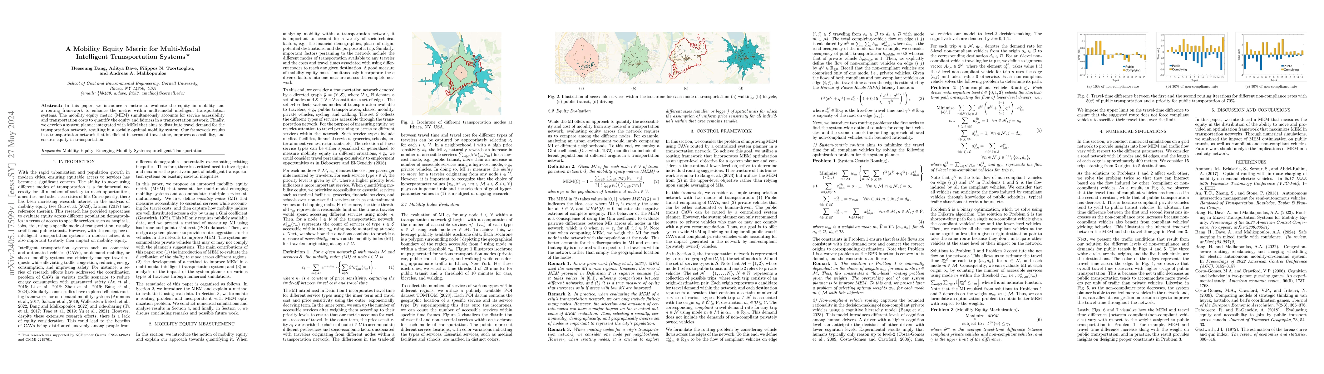 Thumbnail for A Mobility Equity Metric for Multi-Modal Intelligent Transportation
  Systems