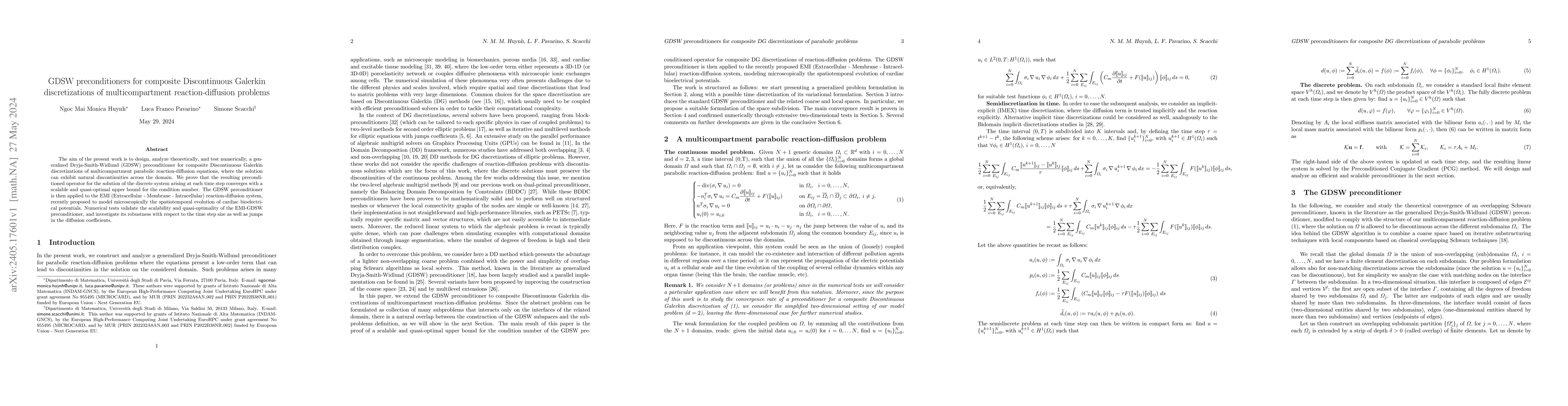 Thumbnail for GDSW preconditioners for composite Discontinuous Galerkin
  discretizations of multicompartment reaction-diffusion problems
