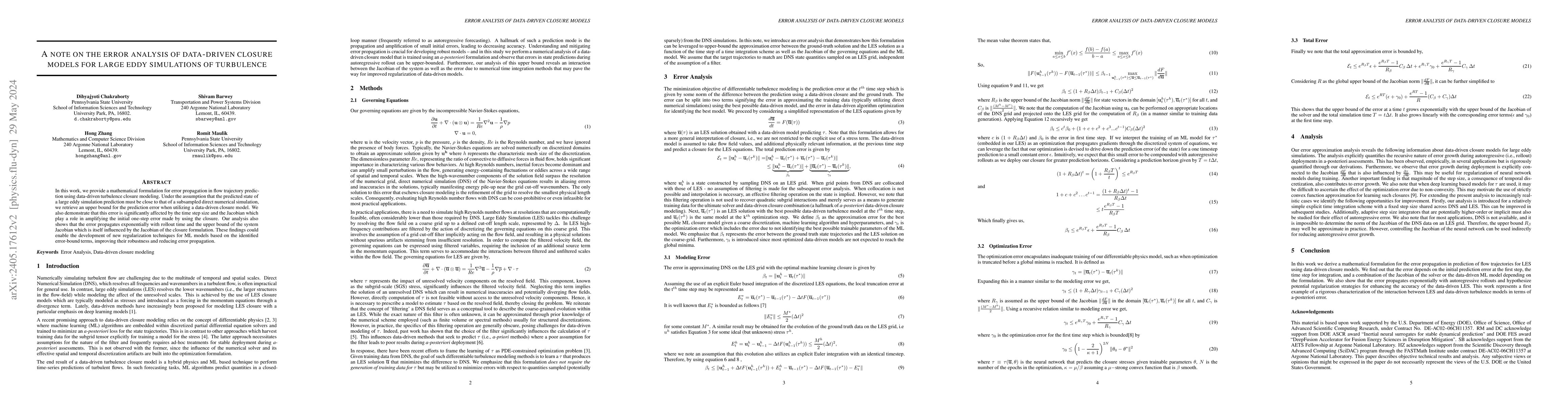 Thumbnail for A note on the error analysis of data-driven closure models for large
  eddy simulations of turbulence