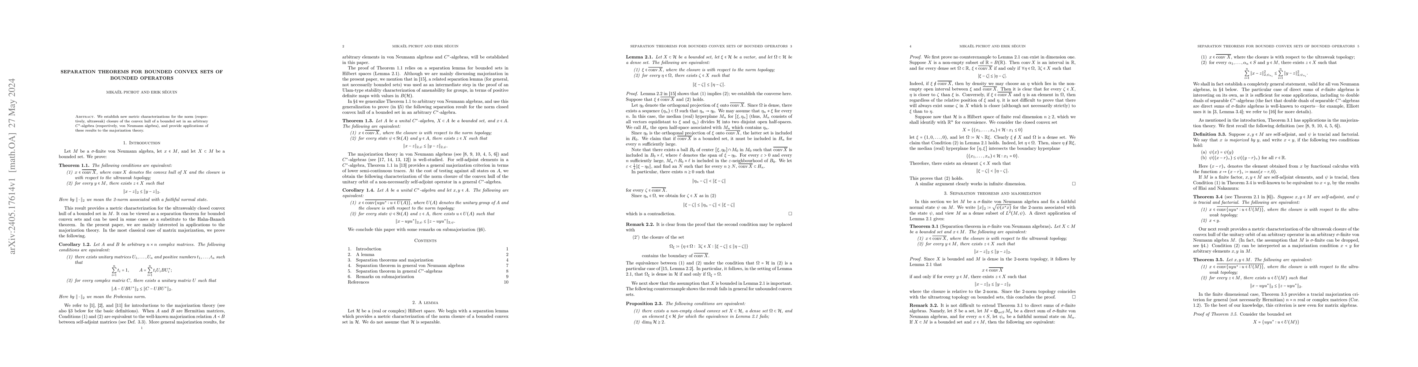 Thumbnail for Separation theorems for bounded convex sets of bounded operators