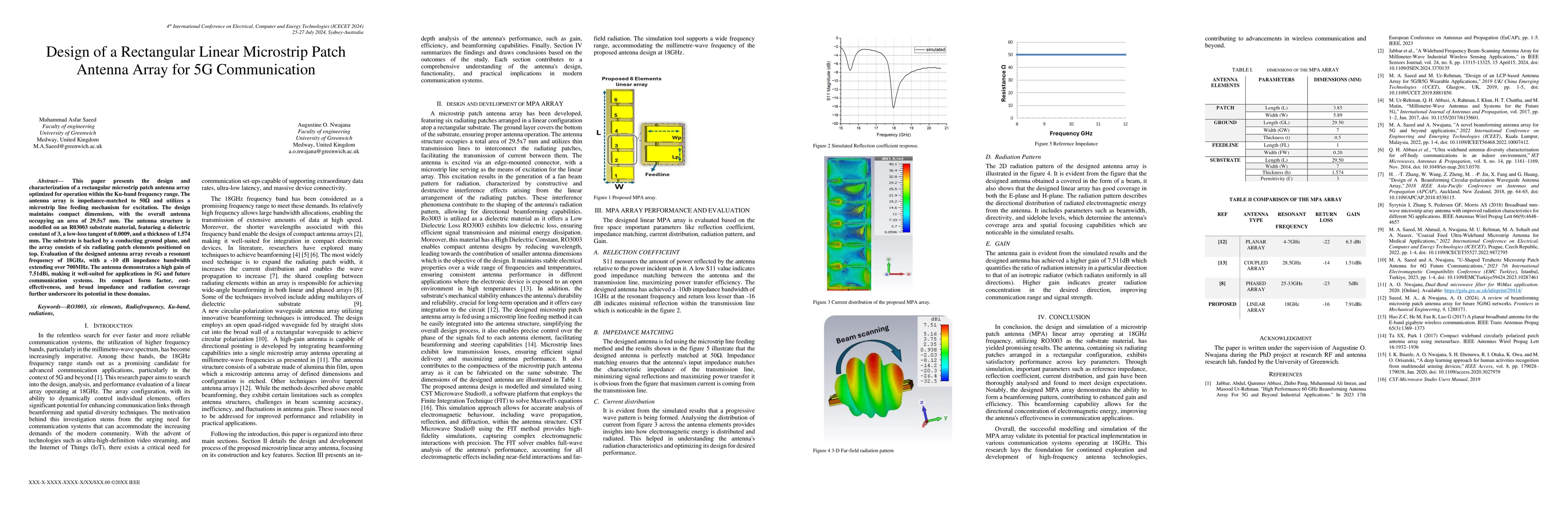 Thumbnail for Design of a Rectangular Linear Microstrip Patch Antenna Array for 5G
  Communication