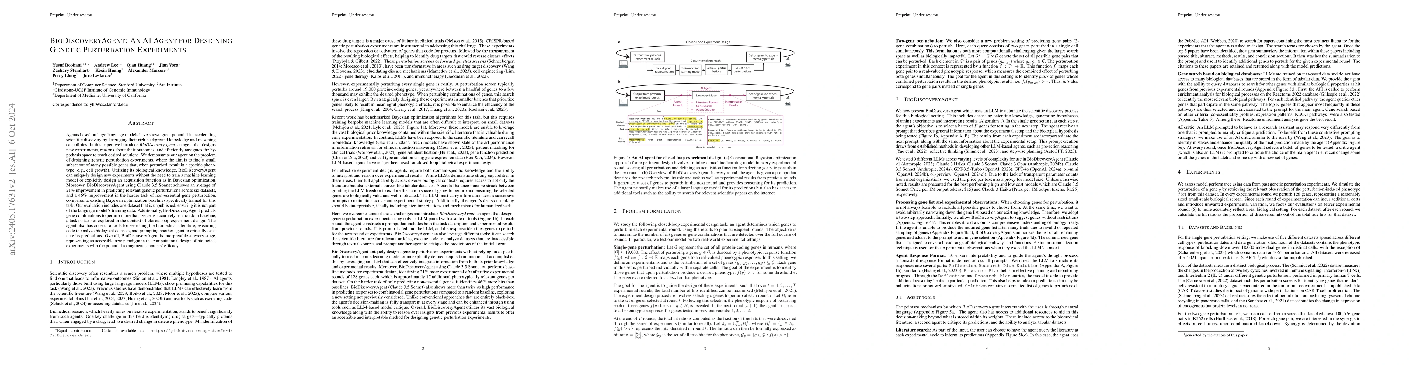Thumbnail for BioDiscoveryAgent: An AI Agent for Designing Genetic Perturbation
  Experiments