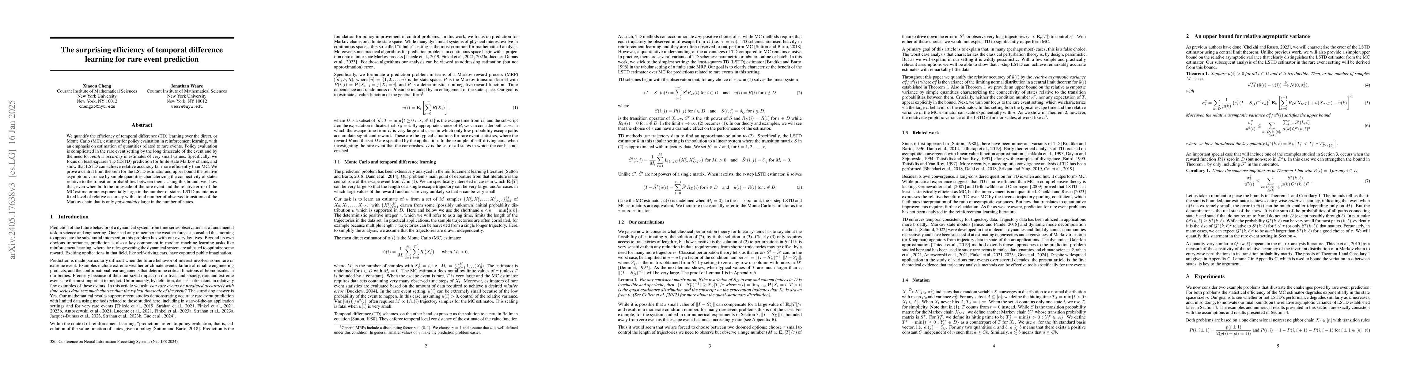 Thumbnail for The surprising efficiency of temporal difference learning for rare event
  prediction