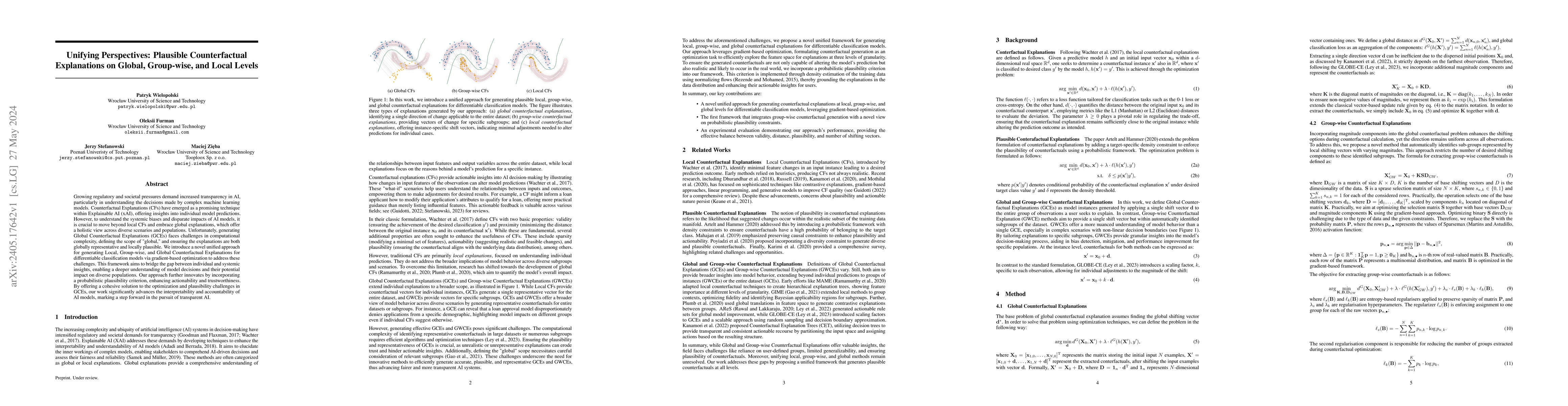 Thumbnail for Unifying Perspectives: Plausible Counterfactual Explanations on Global,
  Group-wise, and Local Levels