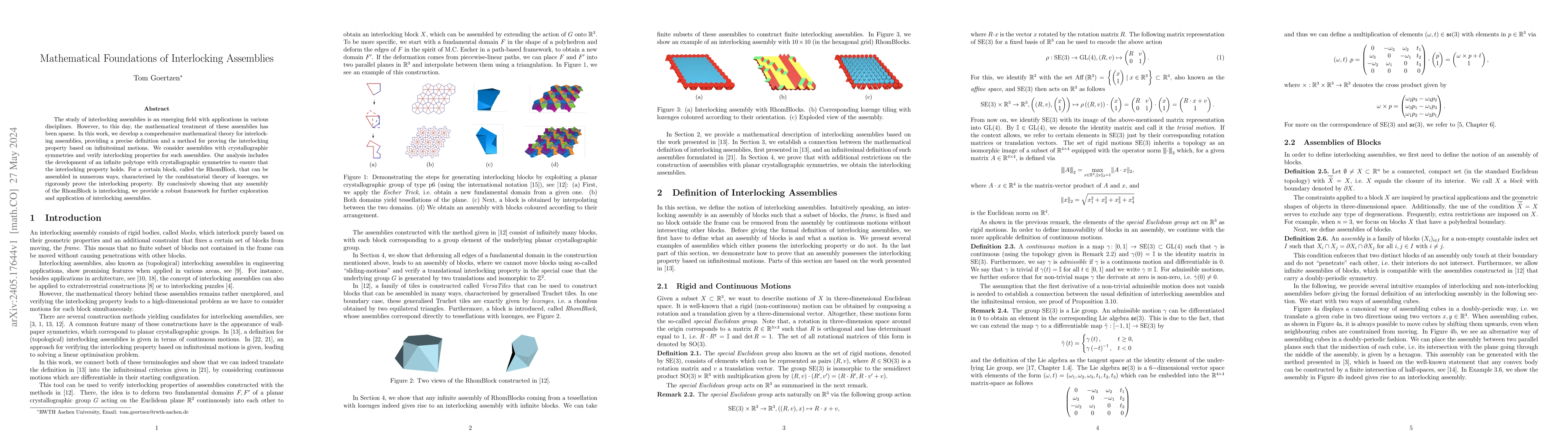 Thumbnail for Mathematical Foundations of Interlocking Assemblies