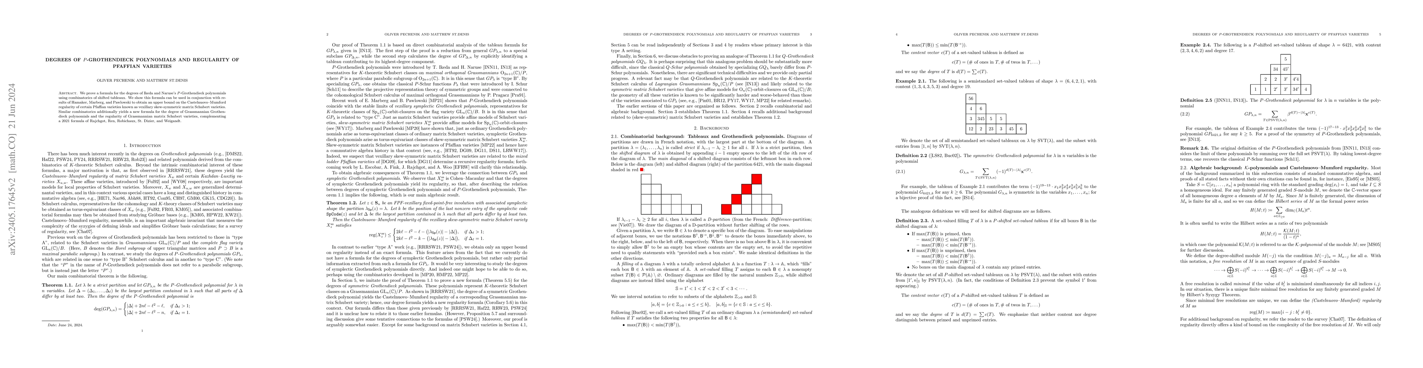 Thumbnail for Degrees of P-Grothendieck polynomials and regularity of Pfaffian
  varieties