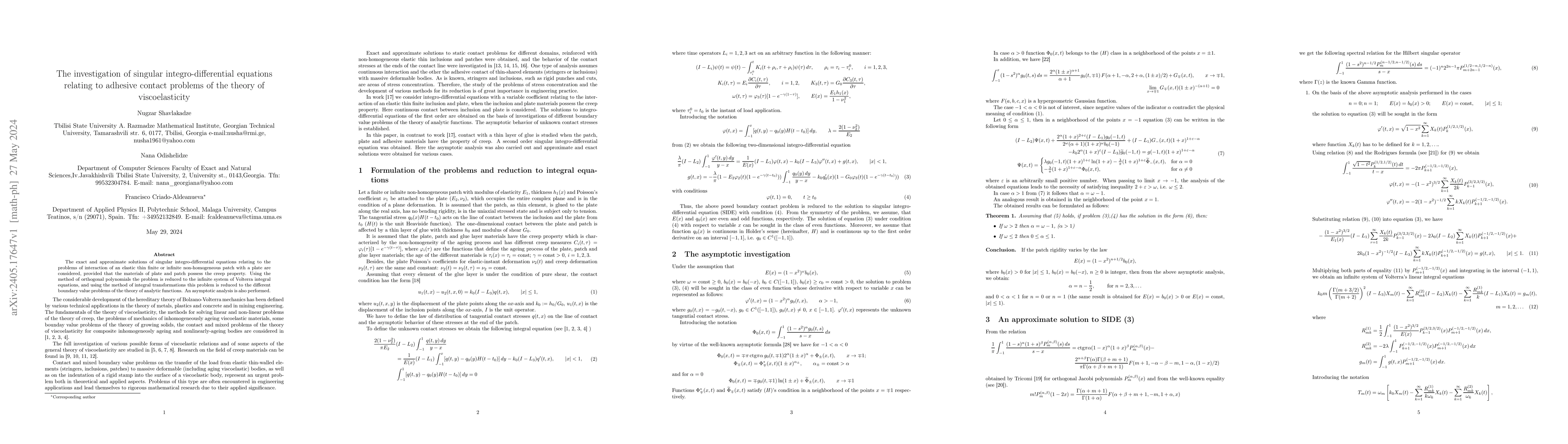 Thumbnail for The investigation of singular integro-differential equations relating to
  adhesive contact problems of the theory of viscoelasticity