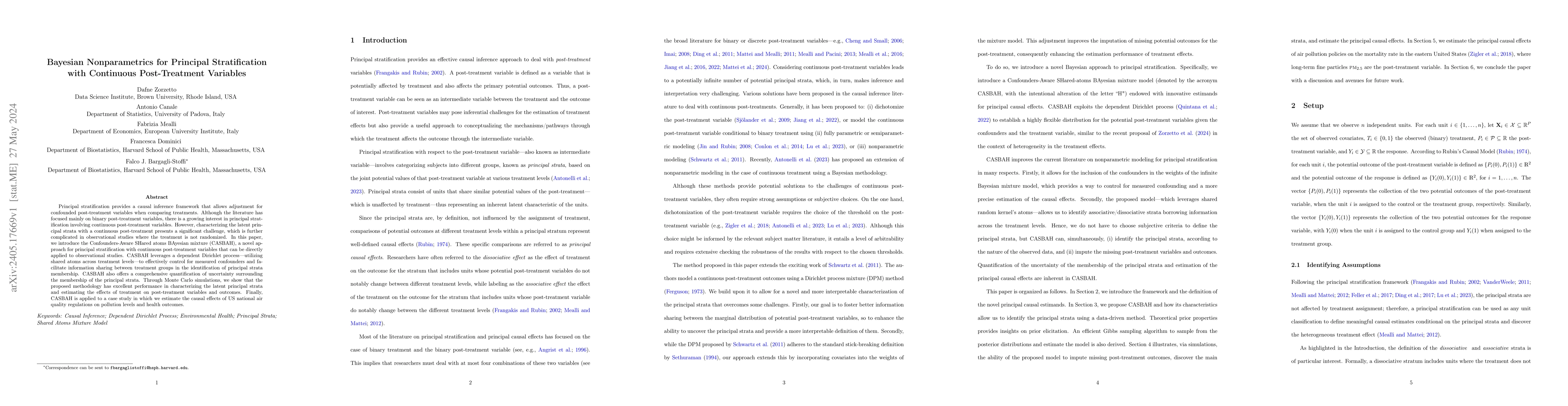 Thumbnail for Bayesian Nonparametrics for Principal Stratification with Continuous
  Post-Treatment Variables