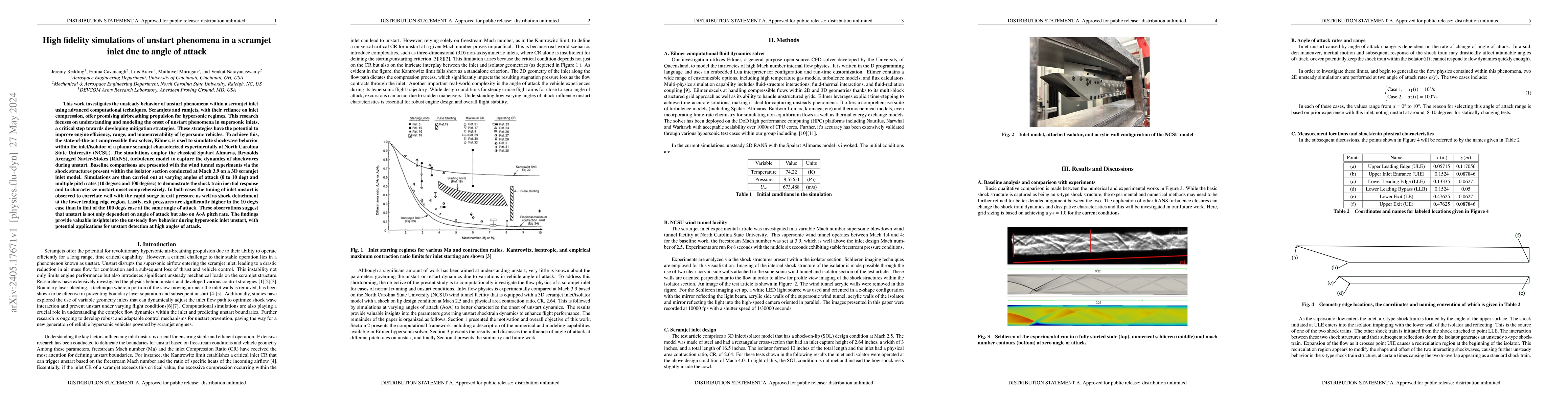 Thumbnail for High fidelity simulations of unstart phenomena in a scramjet inlet due
  to angle of attack