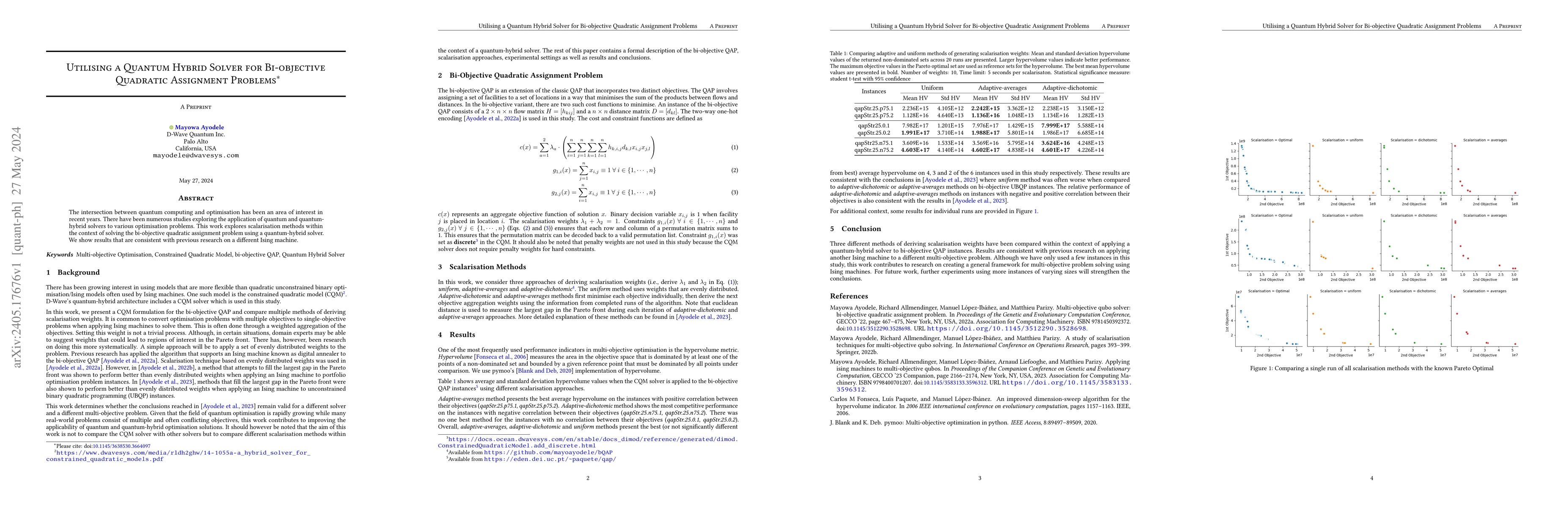 Thumbnail for Utilising a Quantum Hybrid Solver for Bi-objective Quadratic Assignment
  Problems