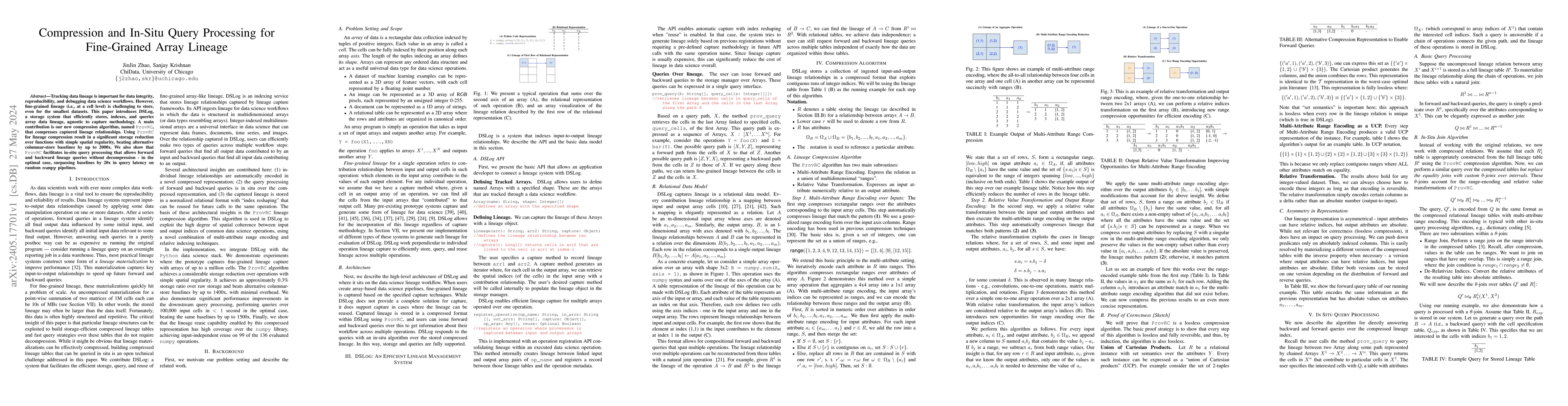 Thumbnail for Compression and In-Situ Query Processing for Fine-Grained Array Lineage