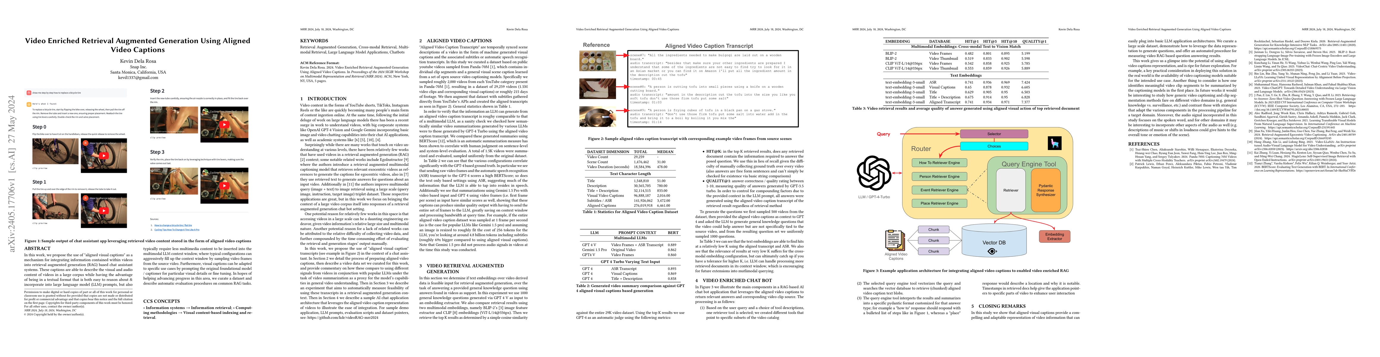 Thumbnail for Video Enriched Retrieval Augmented Generation Using Aligned Video
  Captions