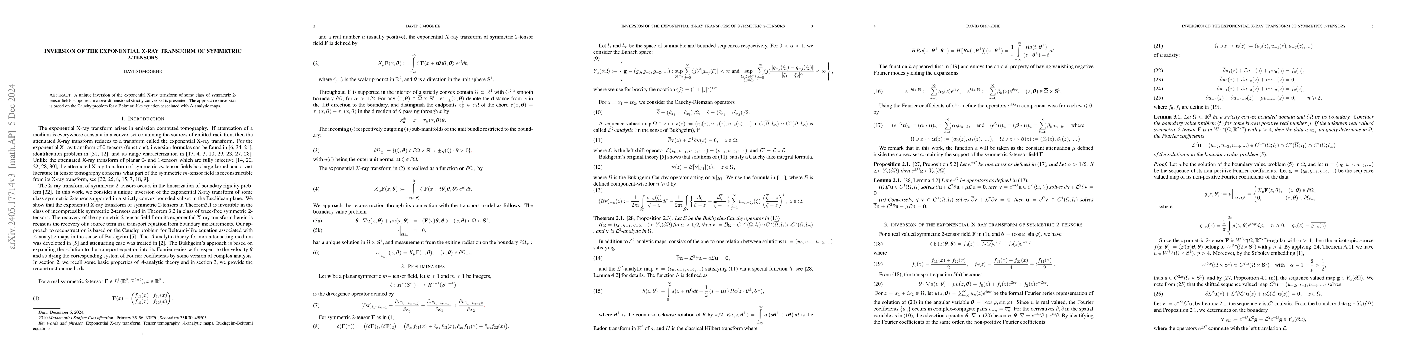 Thumbnail for Inversion of the exponential X-ray transform of symmetric 2-tensors